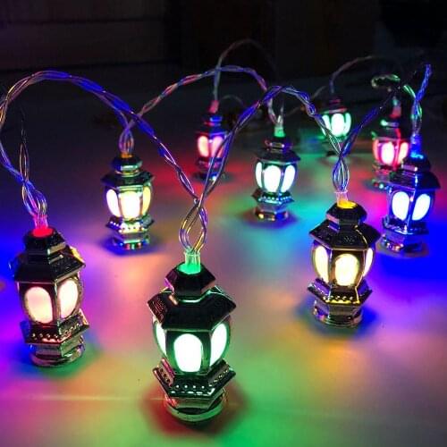 Multicolor Ramadan Eid Mubarak Decorative Novelty Lantern String Lights 10/20Leds Stars Moon Castle Muslim Party String Lights