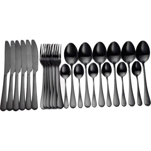 Black Tableware Stainless Steel Cutlery Sets 24pcs Forks Knives Spoons Kitchen Dinner Set Fork Spoon Knife Gold Dinnerware Sets