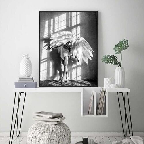 Angel with Beauty Feather Wings Posters Nordic Photography Art Canvas Painting Modern Wall Pictures For Living Room Salon Decor