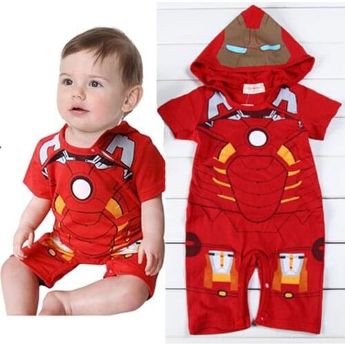 New Cosplay Baby Boy Girls Infant Red Iron Man Hooded Romper Playsuit Outfit Jumpsuit 0-18M Novelty Clothes