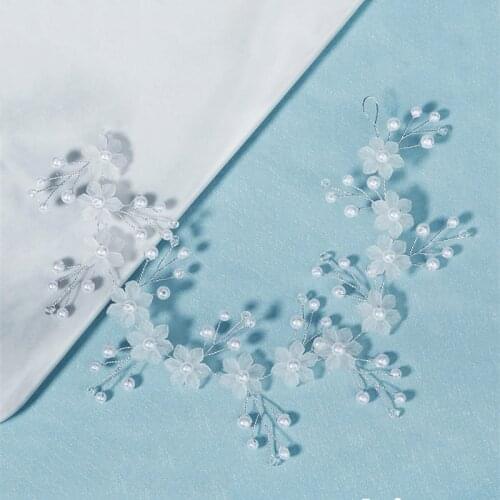 OKILY Trend Handmade Acrylic Flower Headband with Pearl Hair Piece Hair Bands Bridal Jewelry Hairband Mothers Day Gift