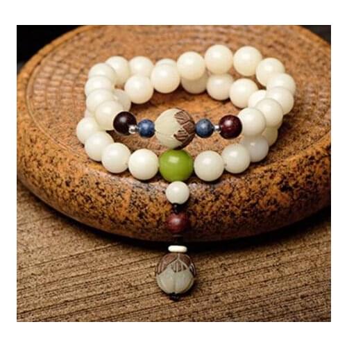 Wholesale Tibetan KingKong White Bodhi Beads Rosary Tibet lotus Bracelets Buddha Prayer Japa Mala Jewelry Accessories