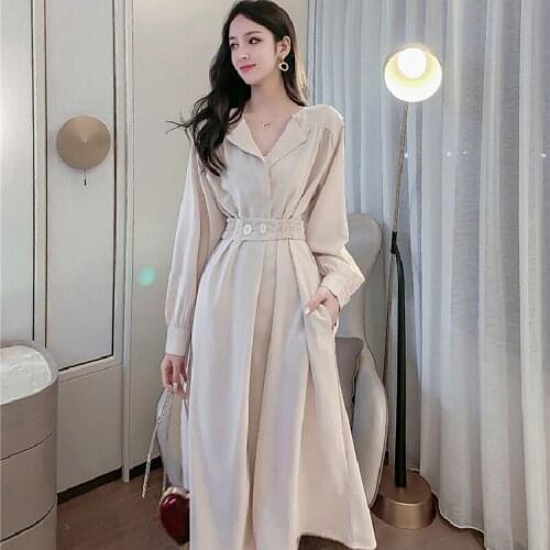 Autumn Women Midi Dress One Piece Long-Sleeved With Waist And Thinness French Dress Ladies Office Casual Dress Vestidos Y2k 2021