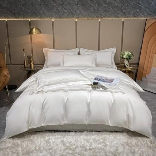 Hotel Collection White Gray Duvet Cover Set Chic Frame Embroidery Luxury Soft Egyptian Cotton Bedding set Bed Sheet Pillowcases