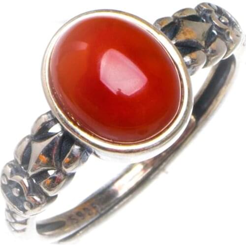 Natural Nanjiang Red Agate Opening Concise Handmade 925 Sterling Silver Ring 6.5 D1015