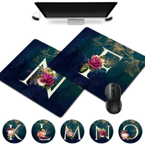 Portable Home Office Computer Mousepad Flower and 26 Letter Pattern PU Leather Waterproof Gaming Mouse Mat Universal Mouse Pad