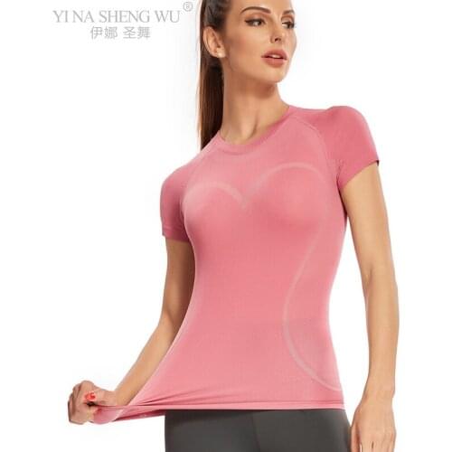 Casual Women Sport Shirts Yoga Short Sleeve Gym High Elastic Workout Cycling T Shirts Running Fitness Sport Tops Sportswear New