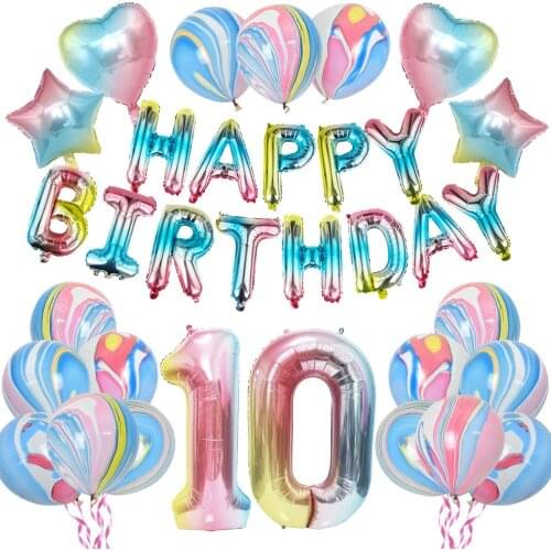 Rainbow 10th Birthday Party Decorations Girls Birthday Party Supplies Happy Birthday Balloon Banner Number 10" Marble Balls