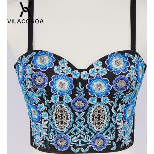 Tube Top Luxury Corset Bra Womens Crop Tops Floral Embroidered Patchwork Camisole Slim Tank Tops Female Stage Camis Sexy Vest