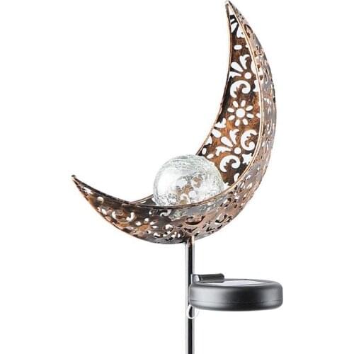 Garden Solar Light Outdoor Decorative, Moon Decor, Crackle Glass Ball Metal Garden Stake Light for Pathway, Lawn, Patio, Yard CN