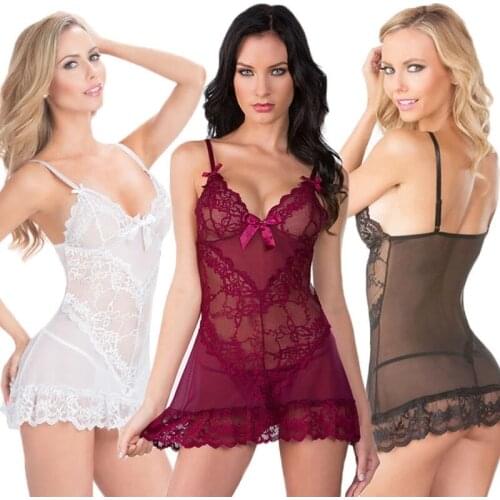 Sexy Women Lace Lingerie Nightwear Underwear G-string Sleepwear Dress Ladies Mesh Summer Nightdress Mini Dresses