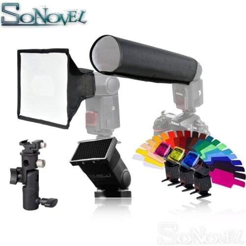 Foldable Snoot Speedlight Reflector/20 Colors Gel Filter Flash Softbox Diffuser Honeycomb Grid / B Bracket Mount for Canon Nikon