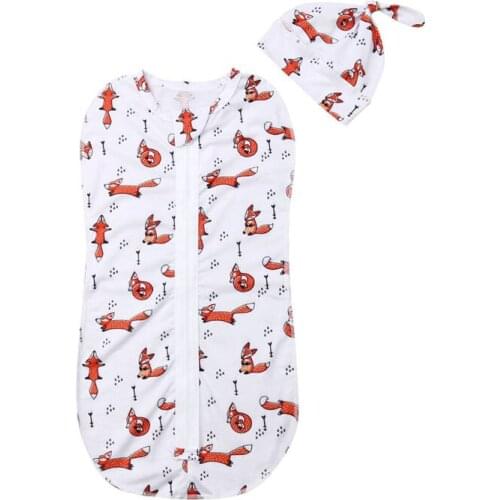 Baby Sleeping Bag Newborn Sleep Sack Zipper Stroller Sleeping Bag Infant Swaddle Muslin Sack +Hat 2pcs Winter Autumn Warm