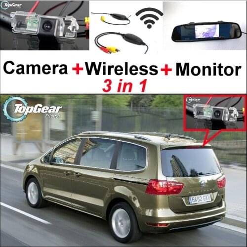 3 in1 Special Rear View Camera + Wireless Receiver + Mirror Monitor Easy DIY Back Up Parking System For SEAT Alhambra 7N Altea