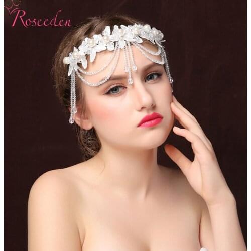 Wedding hair Ornament Women Wedding headpiece Lace Head Chain Pearl Jewelry bridal wedding shinny rhinestone hairpieces RE185