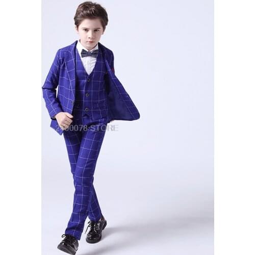 Boys Suit for Weddings Flower Boys Prom Party Tuxedo Kids Formal Blazer Jacket Vest Pants Tie Children Performance Costume
