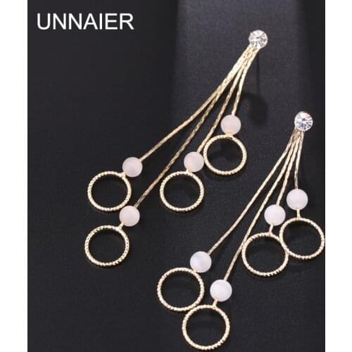 UNNAIER fashion popular Opal Teardrop-shaped earring Female Rhinestone tassel Ear jewelry