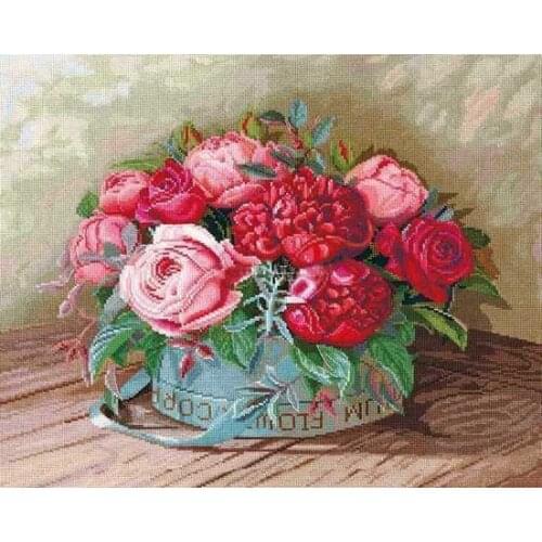 Peony and Rose Vase, Flowers Art Cross Stitch Kits Crafts Top Quality Embroidery Needlework DIY 14CT Unprinted Decor Handmade
