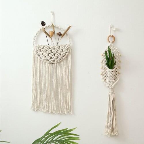 Plant Hanger Woven Wall Hanging Plant Basket Dried Flower Net Bag Holder for Wall Home Room Decoration