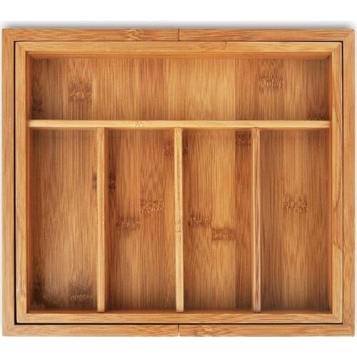 Solid Color Bamboo Expandable Tray Drawer Organizer Cutlery Storage Box Kitchen Storage Accessories Box Desktop Decorative Box