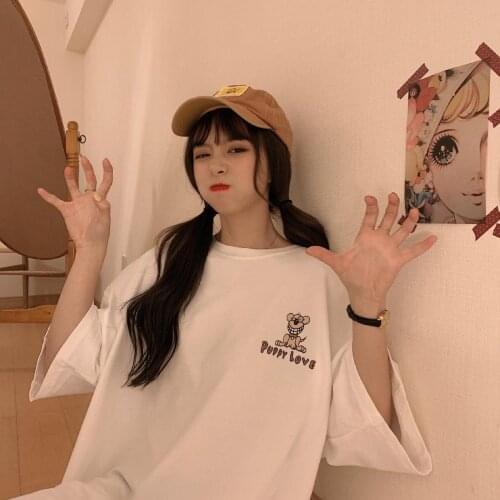 2021 New Korean Style T-Shirts For Women Loose HaIF Sleeve Round Neck Printed Ladies Tee Oversize Clothes