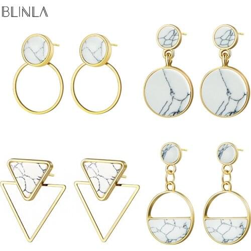 BLINLA Fashion Korean Statement Round Natural Stone Drop Earrings for Women 2019 Hot Jewelry Vintage Simple Wedding Gold Earring