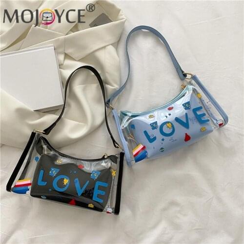 Women PVC Clear Composite Bags Stylish Ladies Small Handbag Graffiti Letters Printing Shoulder Underarm Bag Purse