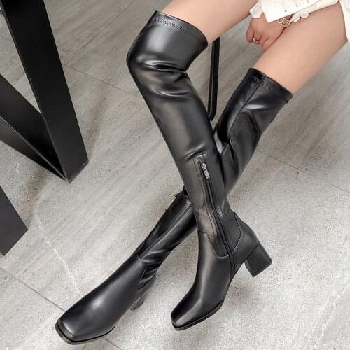 New High Heels Genuine Leather over the Knee High Boots Night Club Shoes Woman Winter Female Warm Long Riding Boots Women