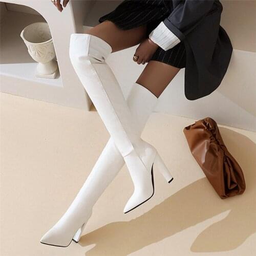 Women Boots High Heels Thigh High Boots Winter Sexy Over Knee Boots Ladies Autumn Shoes Black Pleated Long Shoes Ladies Fall 43