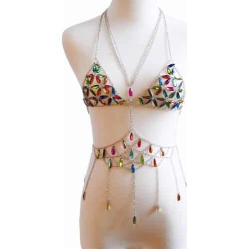 Womens Exotic Apparel Bras Sexy Bra Chain Rhinestone Crystal Bling Tassel Bralette Crop Tops Intimates Sexy Lingerie Erotic Bra