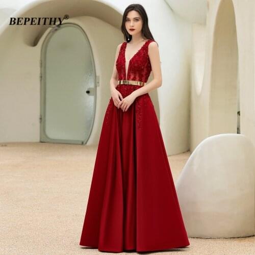 BEPEITHY Backless Burgundy Long Evening Dress Wedding Party Gown 2020 Sleeveless A-Line Sexy Prom Dresses For Women Vestidos