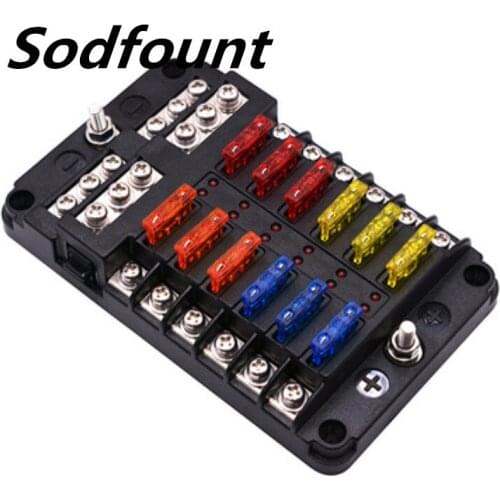 1pcs 32V 100A Automotive Car fuse box power plug type 12 into 12 way fuse box seat with LED indicator