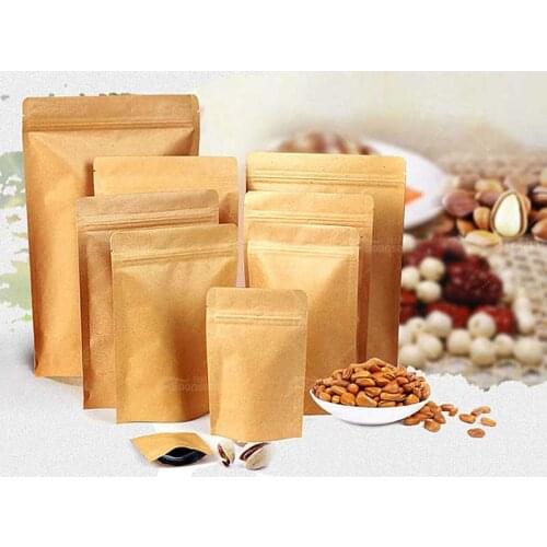 100pcs Customized logo Printing Stand Up With Zipper Kraft Paper Pouch Candy Gift Bag For Wedding Party