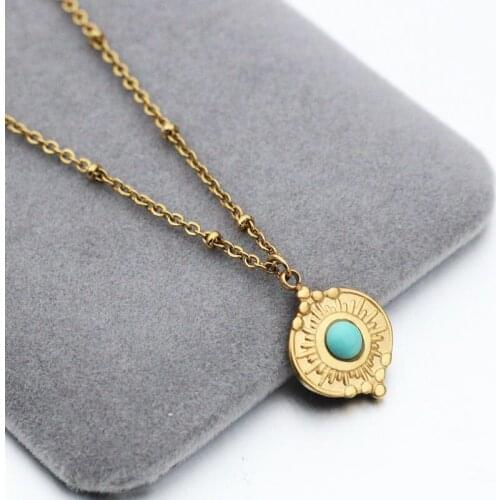 14K Real Gold Plated Stainless Steel Golden Setting stone Pendant Necklace for Women Jewelry Collar Necklaces Party Jewelry