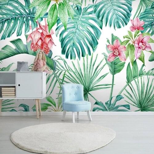 Custom 3D Wallpaper Murals Bedroom Living Room Kitchen TV Background Wall Hand Painted Tropical Plants Leaves Decoration Mural