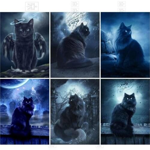 5D Diy Black Cat Embroidery Diamond Painting Animal Full Round Square Drill Collection Abstract Mosaic Picture Home Decor Gift