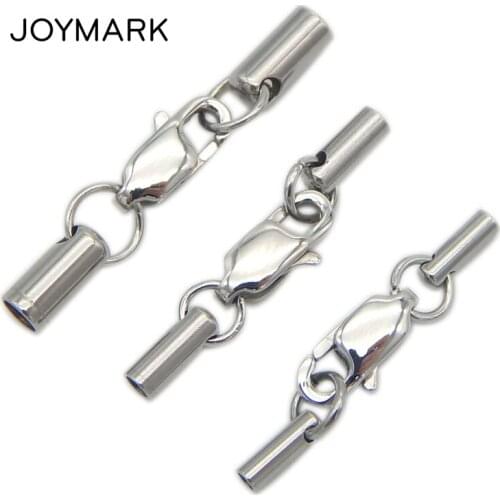 6 Sizes 1.6mm-5.0mm Hole Stainless Steel Round Leather Cord End Caps Lobster Clasps Jewelry Findings BXGC-032