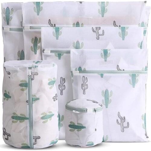 6 Pcs Mesh Laundry Bags With Prints,Travel Storage Bag,Garment Washing Bags For Clothes,Bras, Underwear,Socks,Green