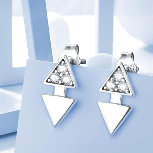 925 Sterling Silver Triangle Stud Earrings Zircon Designer High Quality Trendy Geometric Earring Female Jewelry