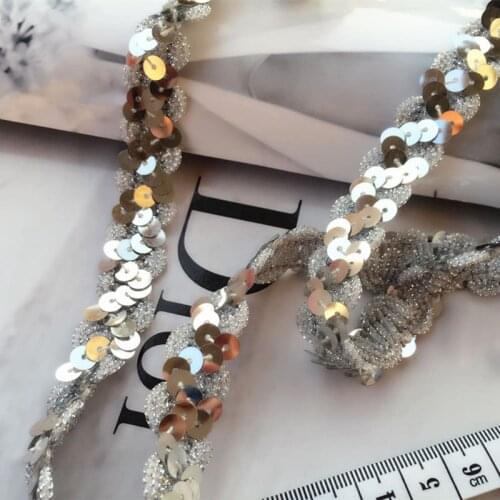 5M Sequins African Lace Fabric Ribbon Wedding Decoration Trim DIY 1.5cm sparkling HB100