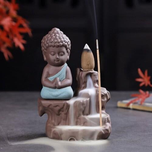 Buddha Smoke Backflow Incense Burner Little Monk Waterfall Incense Stick Holder Home Office Teahouse Decor
