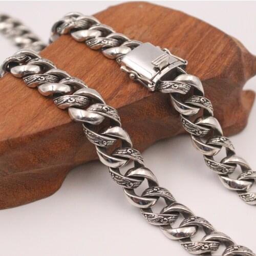 Authentic 925 Sterling Silver 12mm Unique Cuban Link Chain Necklace 24inch Length For Men