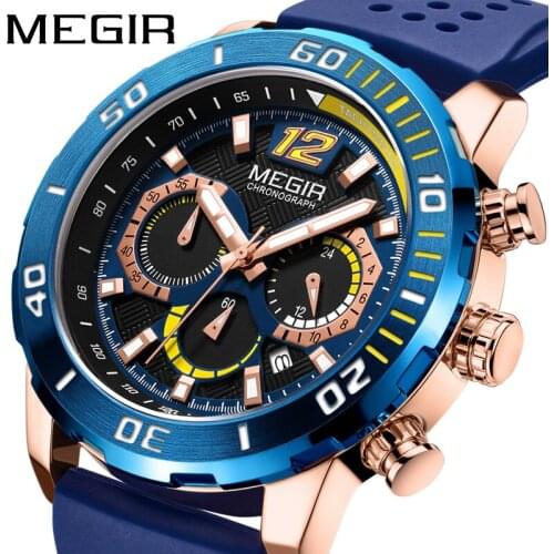 2021 New MEGIR Mens Watches Blue Waterproof Top Brand Luxury Chronograph Sport Watch Quartz Men Wristwatch Relogio Masculino