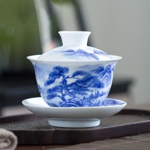Jingdezhen Tea Bowl Handmade Ceramic Porcelain Tea Tureen Hand-painted Gaiwan Chinese Kung Fu Teaware Master Cup Crafts As Gift