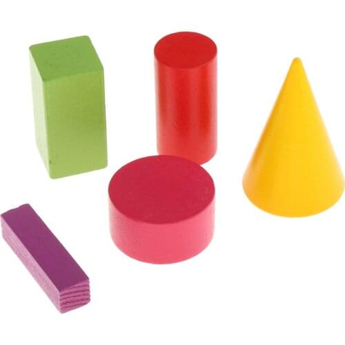 Colorful Wooden Geometric Solid Blocks (Set Of 16) For Kids Educational Toys