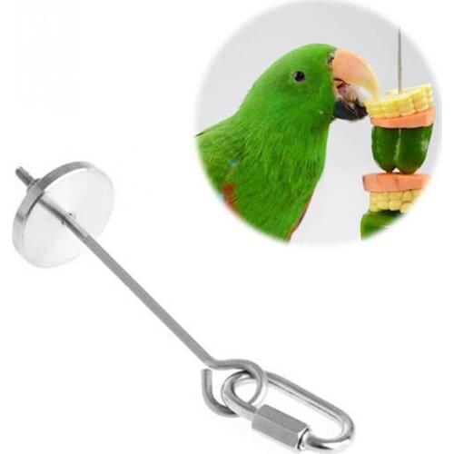 1pc New Stainless Steel Parrot Toy Meat Food Holder Durable Birds Cage Accessories Stick Fruit Skewer Bird Treating Tools