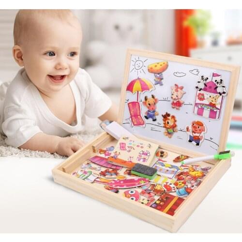 Montessori Kid Intelligent Magnetic Book 3D Puzzle Brain Training Game Educational Toy Wooden Animal Puzzle Toy