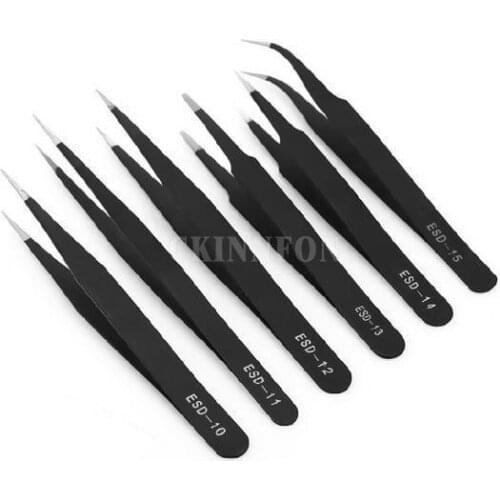 DHL 50Set Electronics Tweezers Anti Static Tweezers Set Straight Curved Electronic Craft Repairing Maintenance Tools