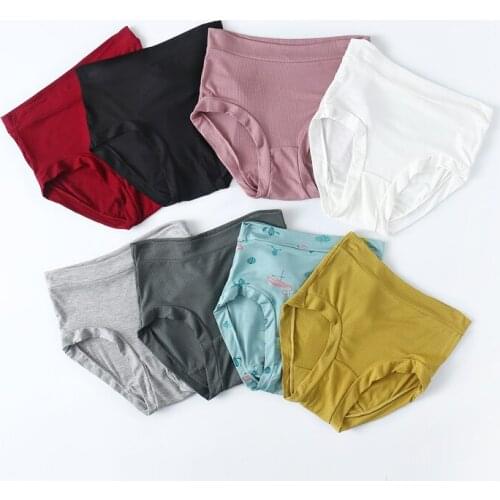 Womens modal breathable thread underwear High elasticity comfortable mid-waist briefs solid color plus size