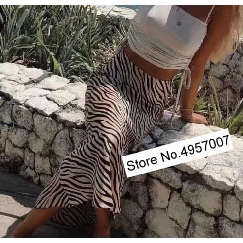 Elfbop Ladies 100% Silk Zebra Print Midi Skirt - Women/Female High Quality Striped Long Mermaid Skirt
